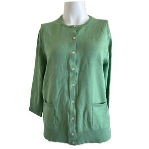 Cherokee XL pastel spring garden green button up cardigan sweater pockets floral
